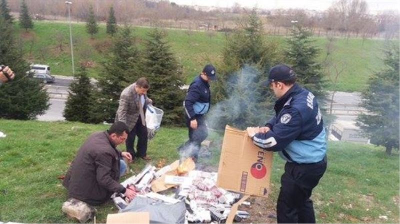 Kaçak sigaralar yakılarak imha edildi 